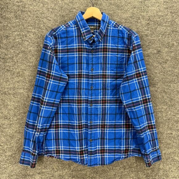 Eddie Bauer Shirt Men M Medium Blue Plaid Button Up Collared Long Sleeve Classic - Picture 1 of 8